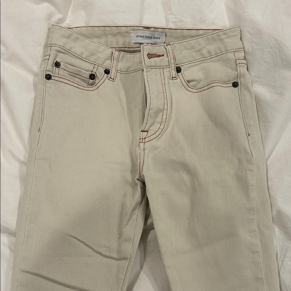 Something Navy Off-White High-Rise Straight Jeans